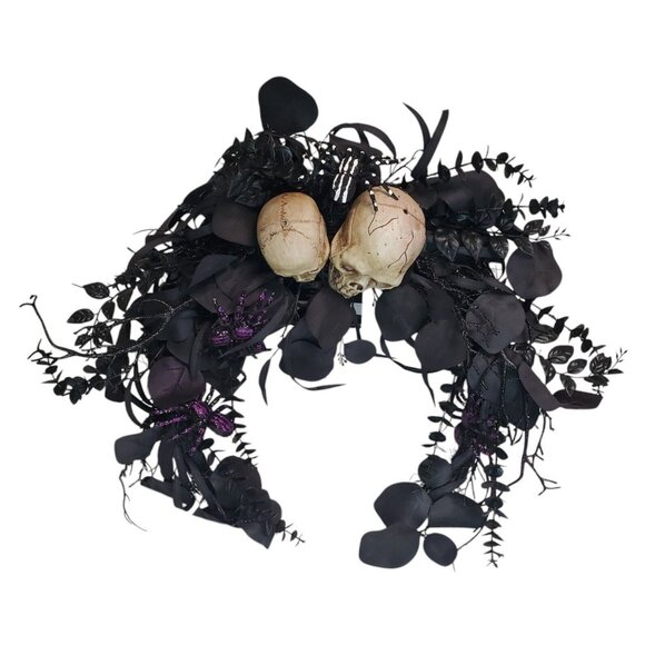 Unbranded Other - Halloween Wreath Haunted Home Pirate Skeleton Skull Spiders Flowers Black 21"